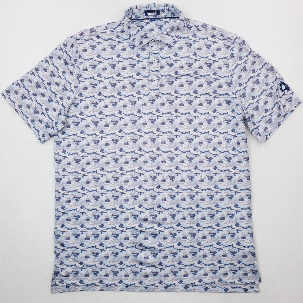 Stitch Golf Polo Shirt Mens Large Blue Camo All Over Print Performance Stretch